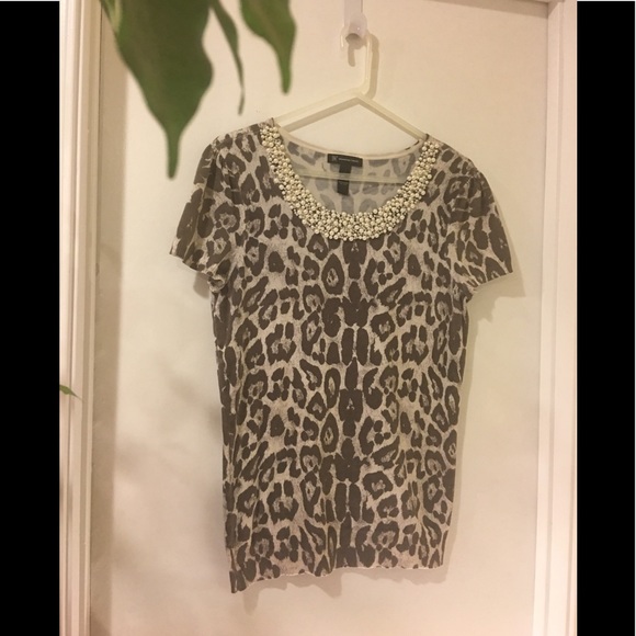 🐆 INC top... animal print & pearls - Picture 1 of 4